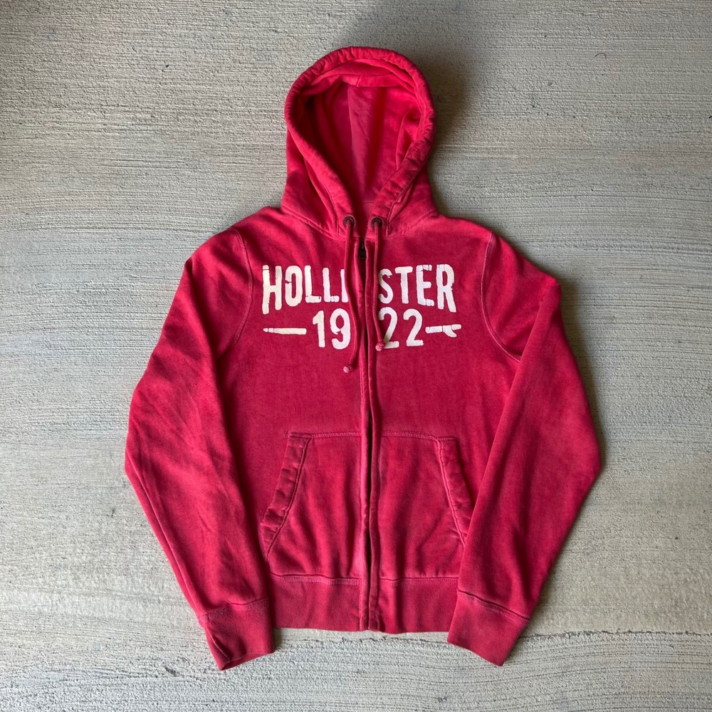 Vintage 2000s Y2K Hollister California Pink Full Zip Hoodie Sweatshirt Large